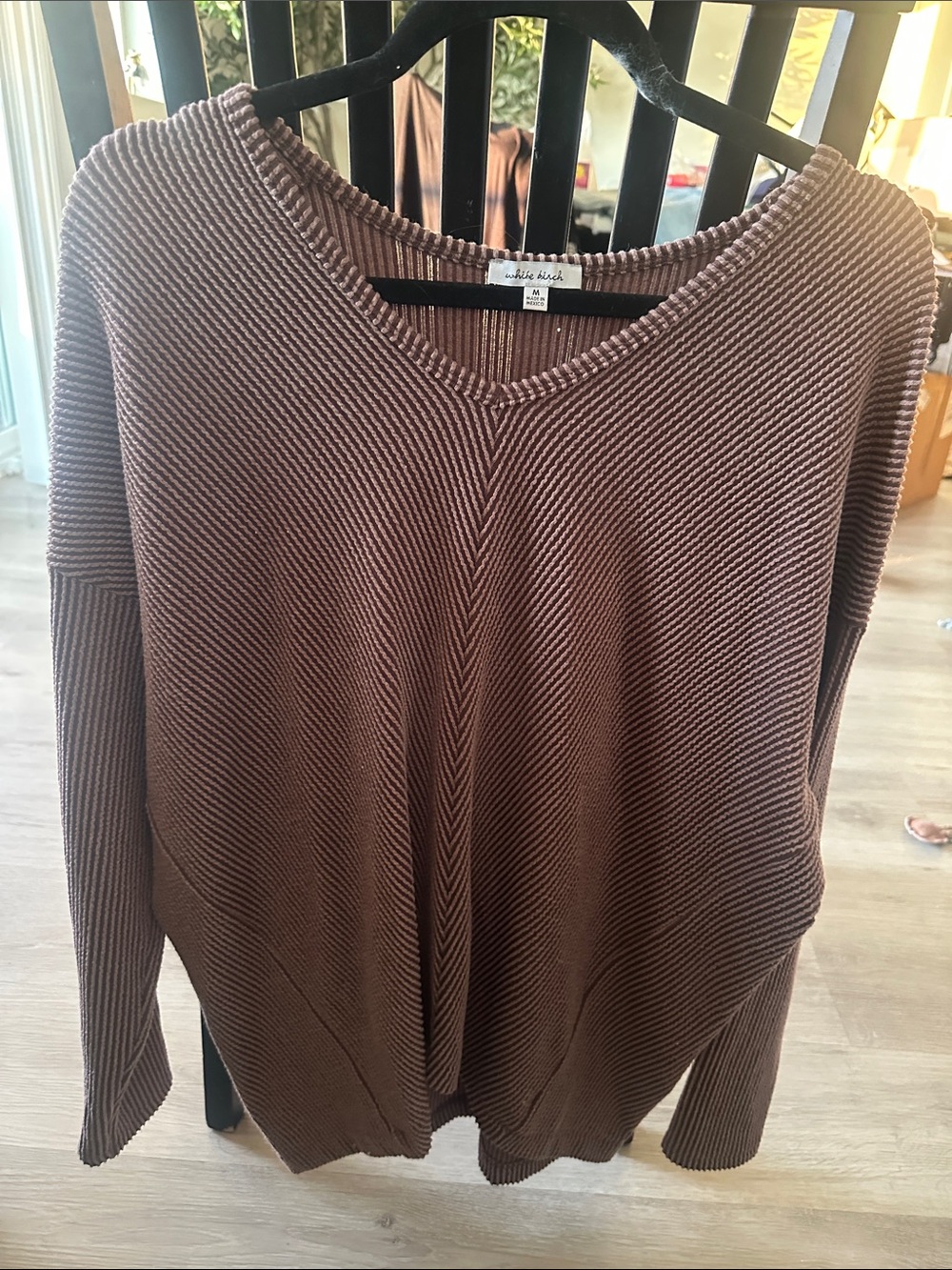 white birch Brown Ribbed V-Neck Sweater